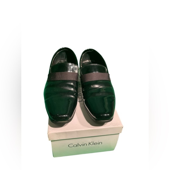 Calvin Klein Shoes Mens 9W Black Patent Leather Bernard Slip On